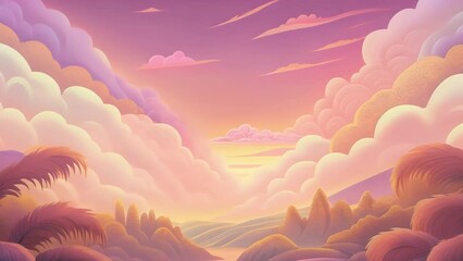 Poster - An otherworldly landscape of feathery clouds in shades of pink and gold like a dreamy fairyland.