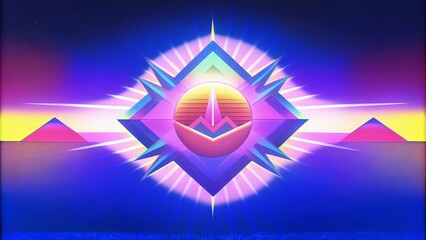 Poster - Vibrant bursts of color and geometric patterns dance in unison depicting the harmonious marriage of retro and futuristic design in rhythm.