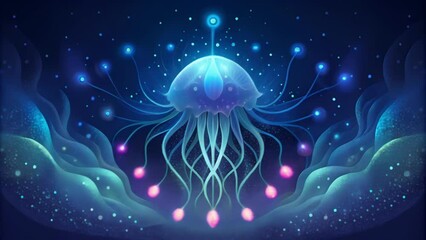 Poster - A delicate intricate display of bioluminescence reminiscent of a celestial ballet in the depths of the ocean.