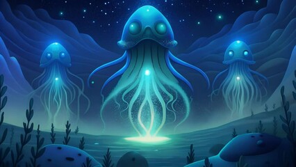 Poster - A mesmerizing light show created by the unique and otherworldly creatures living in the bioluminescent depths.