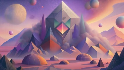 Poster - A surreal landscape of geometric shapes overlapping and blending together in a beautiful chaos.
