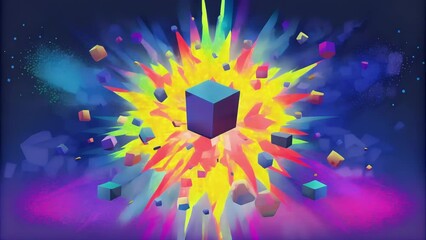 Poster - A digital explosion of fragmented images bursts forth engulfing the screen in a swarm of colorful pixels.