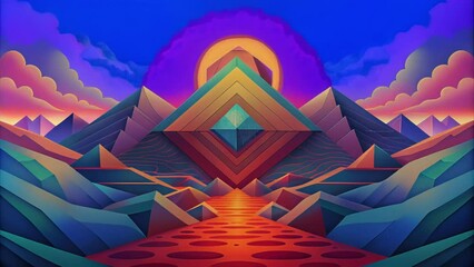 Fototapete - A surreal landscape of geometric patterns and vivid hues come together to form a kaleidoscopic vision that defies reality.