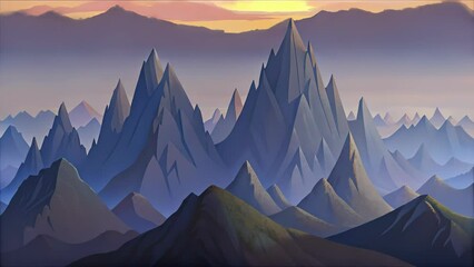 Aufkleber - A photograph of a rocky mountain range the sharp jagged peaks standing out against a soft grainy gradient sunset sky.