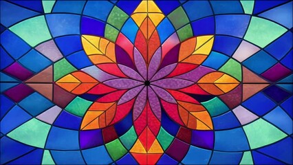 Fototapete - A mosaic of vibrant colors accented by intricate lines evoking the beauty of a stained glass window.