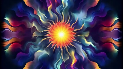 Aufkleber - An explosion of chromatic waves bursting forth from a central point and spreading out in all directions.