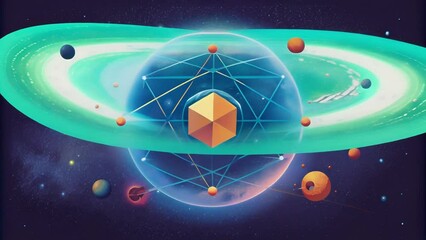 Poster - A celestial map of triangles squares and circles connected by dotted lines.