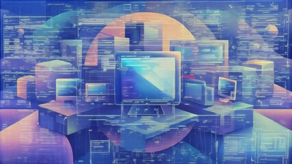 Poster - A collage of abstract screens and devices overlapping and folding into each other symbolizing the neverending influx of digital technology in a