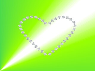 Poster - Heart of flowers - occasional and decorative abstract composition with effect of ray of light, depth and space in white and neon green colors. Topics: computer art, wallpaper, card, symbol, love
