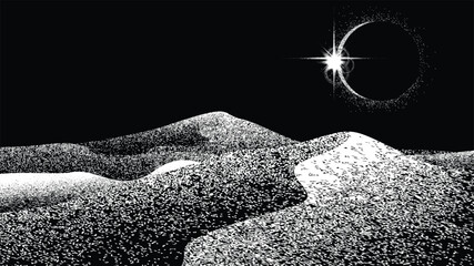 Wall Mural - solar eclipse .star and moon in space. futuristic landscape, with noise texture . night landscape .v