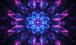 A symmetrical pattern of glowing neon lines forming an intricate mandala, with deep blue and purple hues against the black background Generative AI