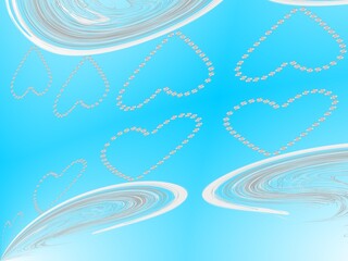 Poster - Abstract background and pattern with hearts of flowers - occasional and decorative composition with effect of waves, depth and space in blue and white colors. Topics: computer art, card, love