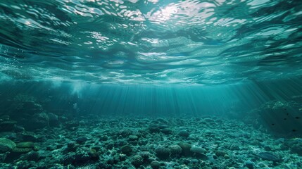 Clear undersea ocean with blue clean water exotic background. AI generated image