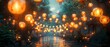 Asian street scene with decorative lanterns for a festival celebration. Concept Asian Culture, Street Festival, Decorative Lanterns, Celebration, Night Photography