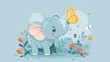 Adorable Elephant Having Fun with a Butterfly Cartoon Vector Icon. Animal and Nature Icon Concept Isolated. Flat Cartoon Design