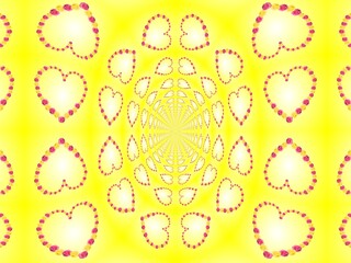 Poster - Abstract background and pattern with hearts of flowers of roses - occasional, decorative and symmetrical composition with effect of depth, space and infinity in red, white and yellow colors.