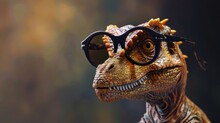 Toy Dinosaur Wearing Glasses Close Up