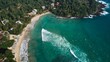 Aerial view of Hiriketiya Beach in Dikwella. Blue beach in Sri Lanka. Indian Ocean. High quality 4k footage