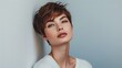 brown haired woman with a short haircut generative ai