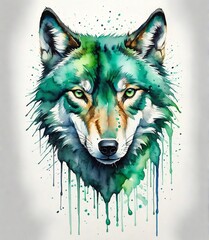  abstract watercolor painitng of wolf head