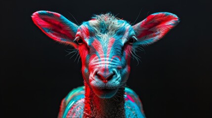 Wall Mural -   A tight shot of a sheep's face adorned with red, white, and blue paint