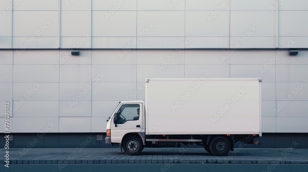 Photo Stock Street mock-up. White delivery van in motion on a busy city ...