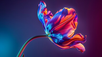 Wall Mural -   A close-up of a vibrant flower against a purple and blue backdrop, with a soft pink and blue gradient behind it
