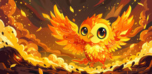  Yellow Owl Flies, Wings Spread Wide, Glowing Background