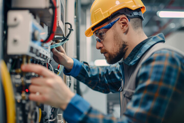 Poster - Man in Hard Hat Working on Machine