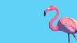 summer flamingo on blue background, horizontal frame for social media, greeting card, blank space for text in the center, sales promotion banner with colorful flat design style