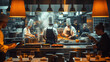 Professional Chefs in a Bustling Commercial Kitchen Environment