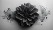   A monochrome image of a flower with water droplets on its pearly petals