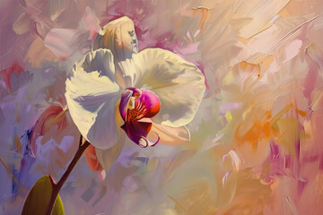 Wall Mural - A painting of a white flower with a pink center