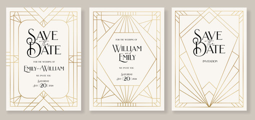 Wall Mural - Art deco invitation wedding luxury VIP invite card design, Save the date card, retro pattern for vintage party invitation gold Thank you card. classic antique vector illustration