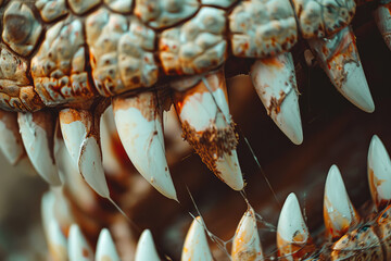 Poster - The teeth of a crocodile, with some of them being brown and others being white