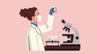 Female Doctor or Scientist Holds Test Tube in Laboratory, Advancing Healthcare Innovation with Research and Experimentation, Vector Flat Illustration Design