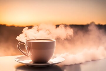 cup of hot coffee with smoke