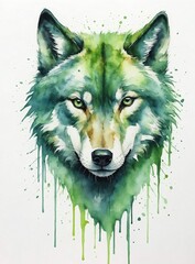  abstract watercolor painitng of wolf head