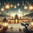 Photo background of mosques and lanterns for Eid al-Fitr