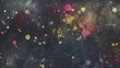 Abstract dark grey background with white, pink and gold dots as decoration, color splash painting