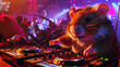 DJ Hamster Spinning Records at a Club Party
