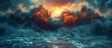 Fototapeta  - An apocalyptic background with giant tsunami waves and stormy skies