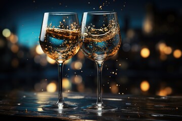 Two glasses in table bokeh background dark view Generative AI