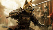 Canine Samurai in Battle Armor with Sword
