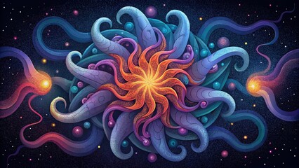 Poster - A vibrant explosion of tangled spirals and tendrils creates a dynamic and enigmatic depiction of an interstellar nebula.