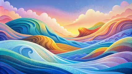 Sticker - A symphony of colorful waves gently ebbing and flowing creating a serene and mesmerizing scene.