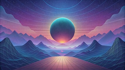 Poster - An abstract interpretation of the digital world where a gradient sky meets the intricate silhouette of a virtual horizon.