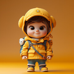 3d cartoon child on solid color background, generative ai