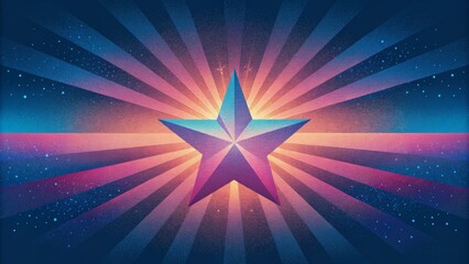 Poster - A burst of pixelated stars in a retro gradient of blues and pinks.