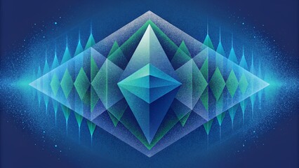 Poster - Geometric shapes in varying shades of blue and green resembling a digital visualization of a sonic pulse.
